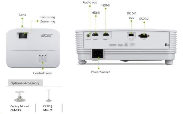 ACER Projektor Acer H6542   DLP 1080p 4000 Lm 13, 000:1 EMEA 3.7Kg Carrying Case EURO Power HDMI Cable1