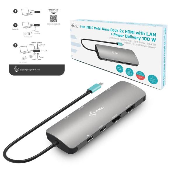 BAZAR - i-tec USB-C Metal Nano 2x HDMI Docking Station,  PD 100W - Poškozený obal (Komplet)7