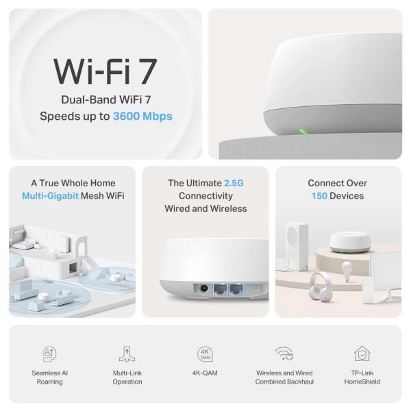 TP-Link Deco BE25(2-pack) WiFi7 Mesh (BE3600, 2, 4GHz/ 5GHz, 2x2, 5GbELAN/ WAN)1