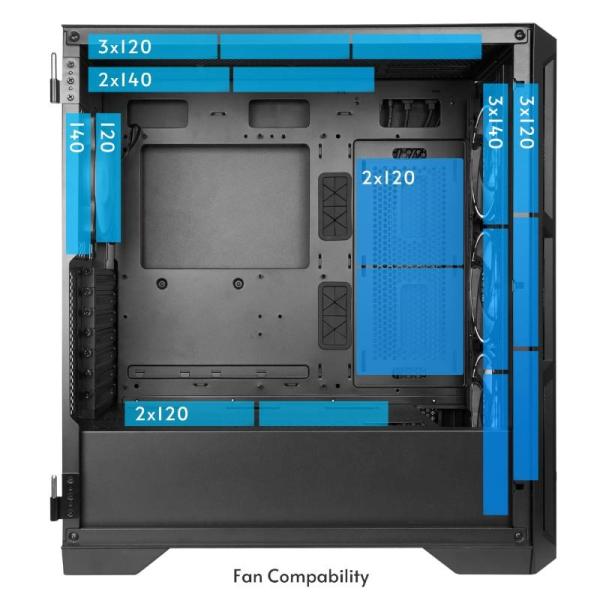 CHIEFTEC skříň APEX LUMO, E-ATX, 1x USB-C 3.2, 2x USB 3.0, 4x 140mm ARGB Fan, ARGB Hub, černá6