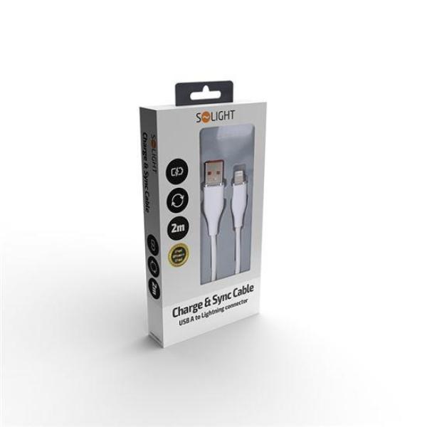 Solight lightning kabel,  USB 2.0 A konektor - Lightning konektor,  silikon,  2m2