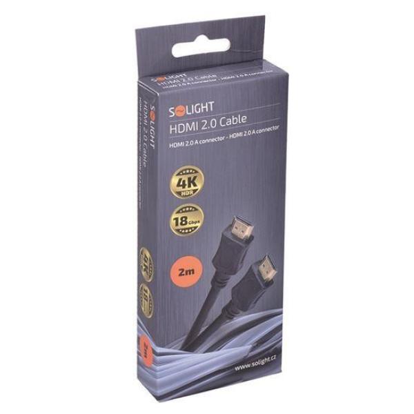 Solight HDMI kabel s Ethernetem,  HDMI 2.0 A konektor - HDMI 2.0 A konektor,  blistr,  2m2