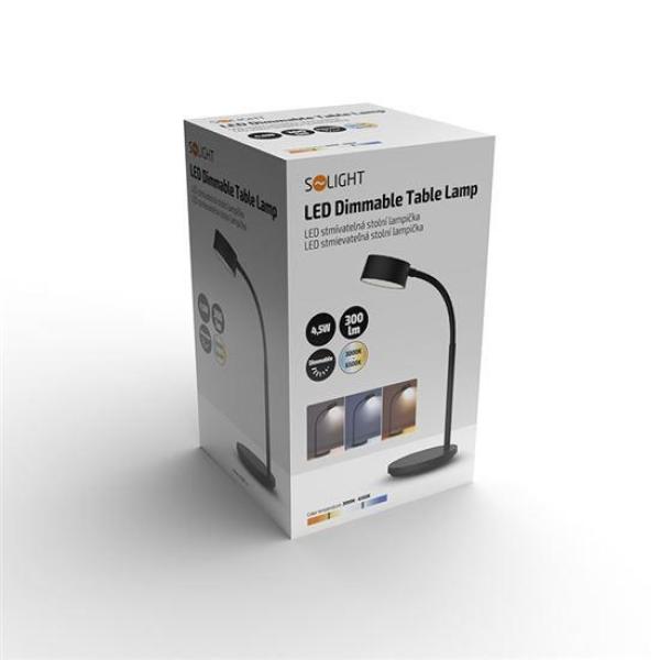 Solight LED stolní lampička,  4, 5W,  300lm,  3CCT,  černá,  podstavec6