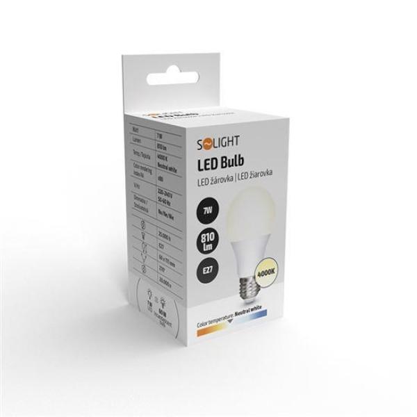 Solight LED žárovka, klasický tvar, 7W, E27, 4000K, 270°, 810lm1