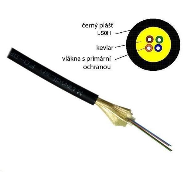 Optický kabel, 9 125µm, 24c, J A-N(ZN)H, FTTx, DROP, G657, LS0H, 4mm, KDP, 1000m