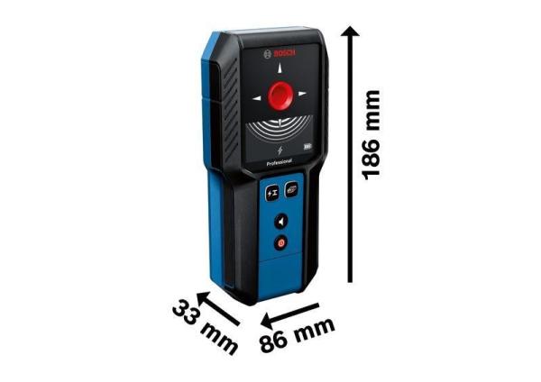 Bosch GMS 120-27 detektor, 2× baterie 1,5 V LR6 (AA), identifikace materiálu1