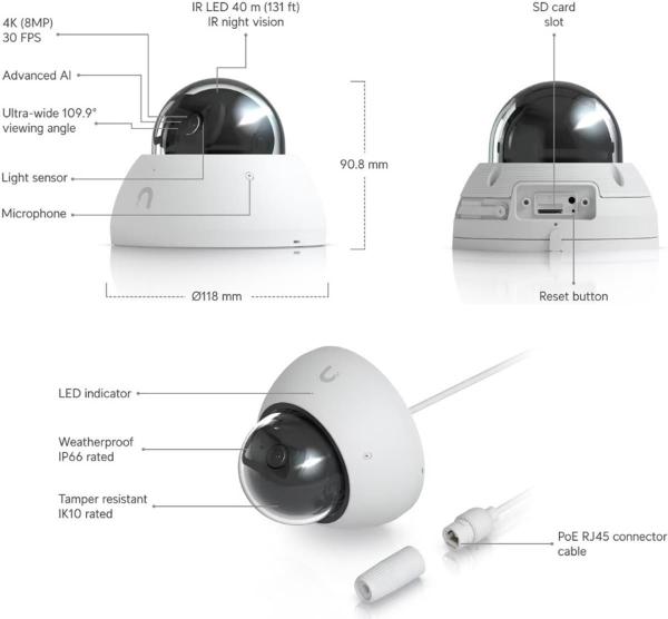 UBNT UVC-AI-Dome-W - AI Dome PoE kamera, 8MP, bílá3