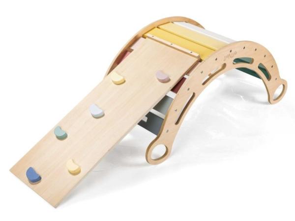 Dřevěná montessori houpačka 100 cm 6v1 max s prknem a židlí - set pastel0