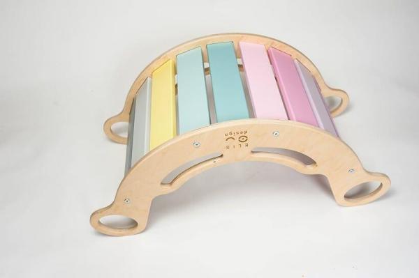 Montessori duhová houpačka 5in1 natur,  lakované okraje,  duhové desky1