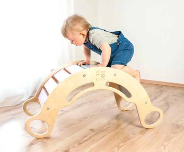 Montessori duhová houpačka 5in1 natur,  lakované okraje,  duhové desky2