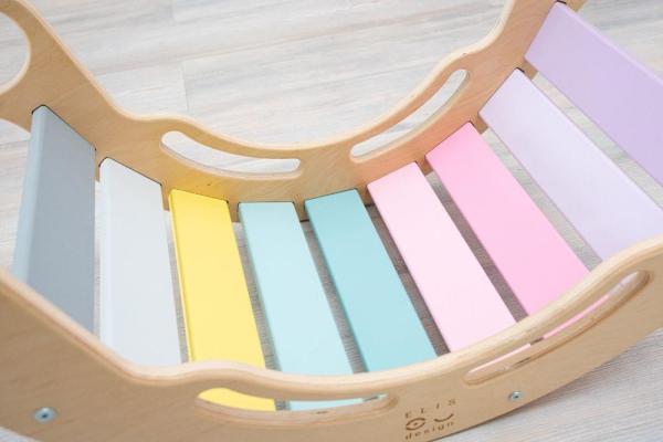 Montessori duhová houpačka 5in1 natur,  lakované okraje,  duhové desky3