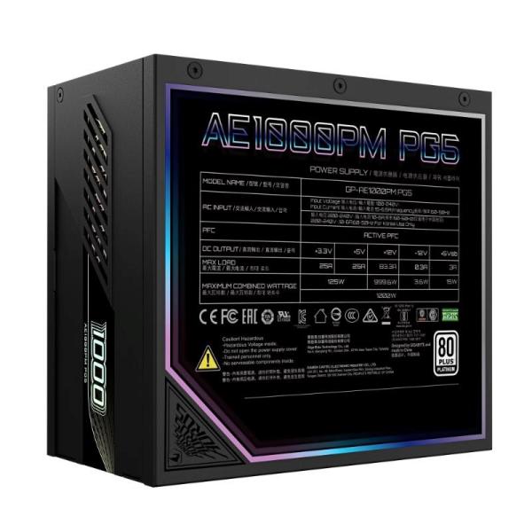 GIGABYTE zdroj AE1000PM PG5,  1000W,  80+ Platinum,  120mm fan,  černá5