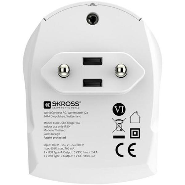 SKROSS USB A+C nabíjecí adaptér EU, 27W, typ C3