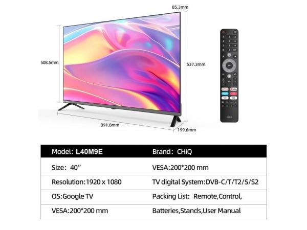 CHiQ L40M9E TV 40",  Full HD,  smart,  Google TV,  Dolby Audio,  dbx-tv,  HDR 107