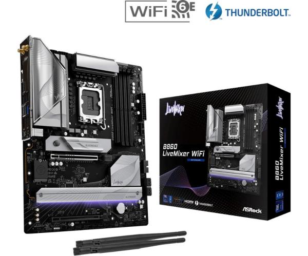 ASRock MB Sc LGA1851 B860 LiveMixer WiFi,  Intel B860,  4xDDR5,  1xThunderbolt,  1xHDMI,  WiFi,  ATX