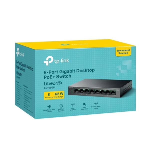 TP-Link LiteWave switch LS108GP v1.0 (P/ N:1760500280) (8xGbE,  8xPoE+,  62W,  fanless)5