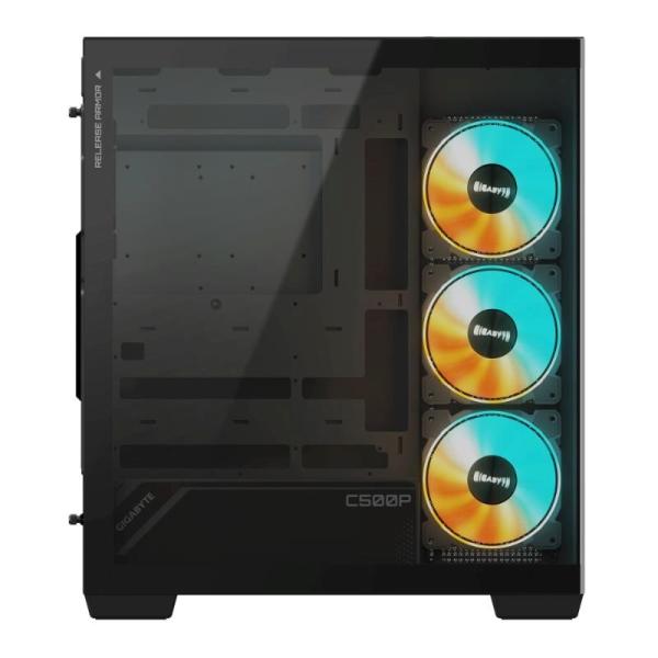 GIGABYTE case GB-C500P ST,  Mid tower,  1xUSB-C 3.2,  2xUSB 3.0,  4x 120mm ARGB Fan,  černá3