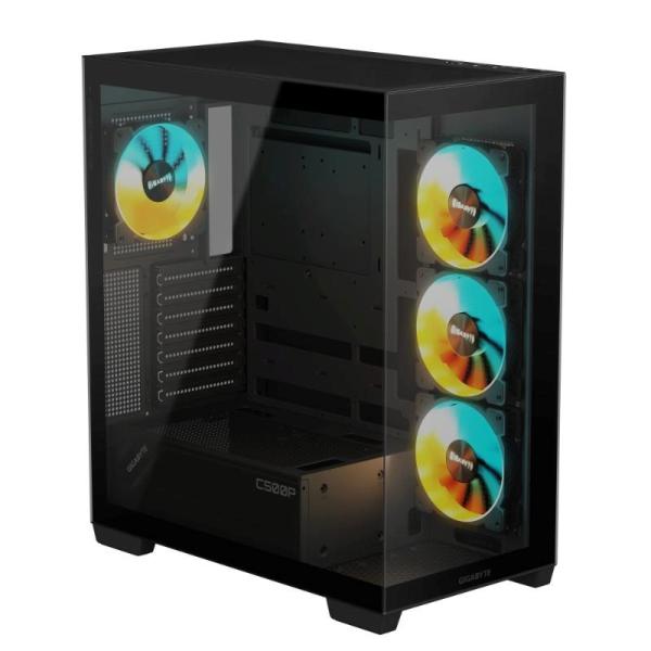 GIGABYTE case GB-C500P ST,  Mid tower,  1xUSB-C 3.2,  2xUSB 3.0,  4x 120mm ARGB Fan,  černá4