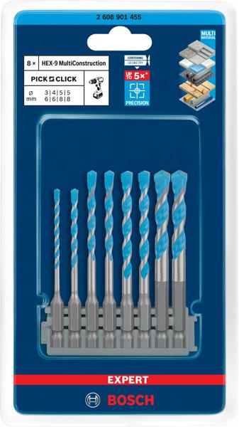 Bosch sada vrtáků EXPERT HEX-9 MultiConstruction 3–8 mm pro Pick & Click1