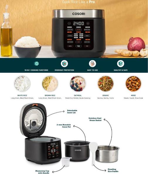 BAZAR - Cosori Multicooker CRC - multifunkční hrnec a rýžovar 5L - Poškozený obal (Komplet)3