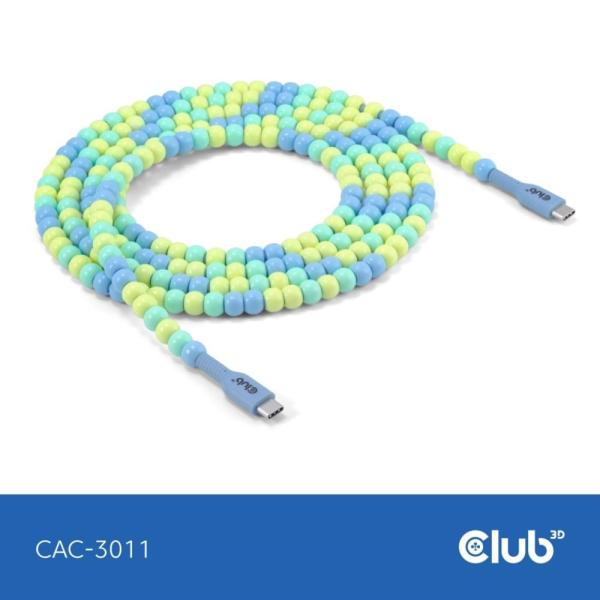 Club3D Kabel s korálky USB-C,  480Mbps,  PD 60W,  2m,  modrá