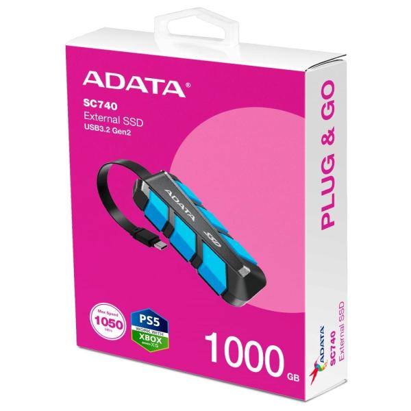 ADATA External SSD 1TB SC740,  USB-C 3.2 Gen2,  Černo-modrá4