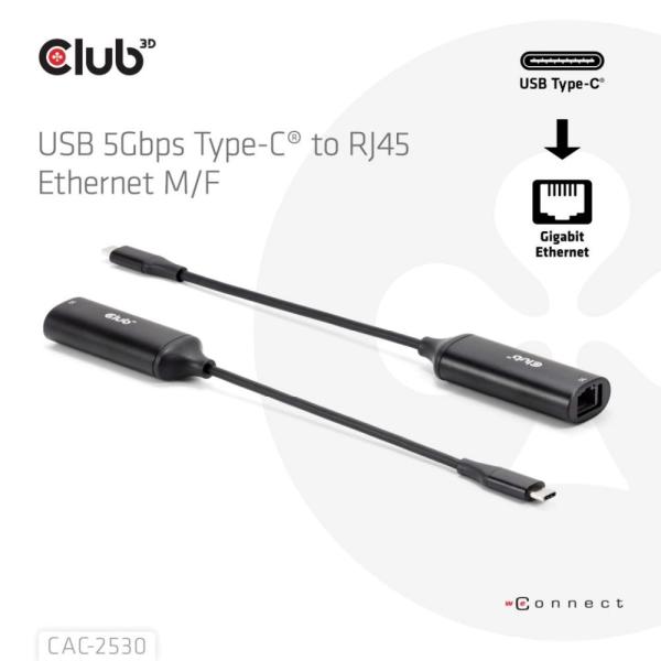 Club3D Adaptér USB-C na RJ45,  5Gb,  24cm1