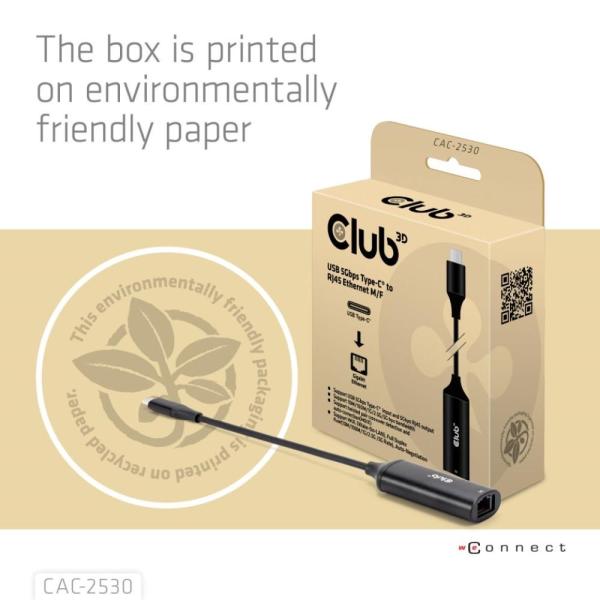 Club3D Adaptér USB-C na RJ45,  5Gb,  24cm4