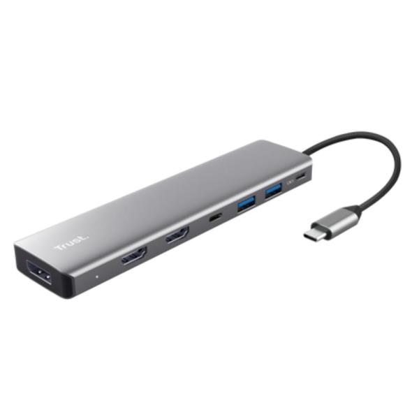 TRUST Dokovací stanice DALYX 7v1,  1xDP,  2xHDMI,  2xUSB-C,  2xUSB,  šedá