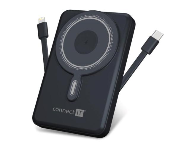 CONNECT IT Powerbanka TravelCharge, MagSafe, 10000 mAh, USB-C, Lightning, Šedá