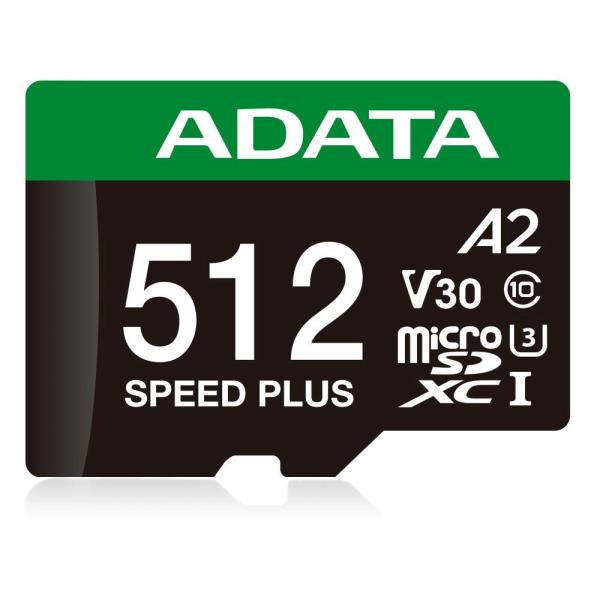 ADATA MicroSDXC karta 512GB Speed Plus,  U3,  C10,  A2,  V30 (R:180/ W:160 MB/ s) + SD adaptér1