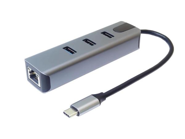 PremiumCord Adapter USB-C na Gigabit 10/ 100/ 1000Mbps + 3x USB3.2 konektor