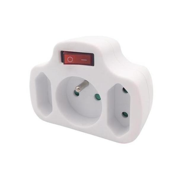 Solight rozbočka,  1x 10A + 2x 2, 5A,  bílá,  vypínač2