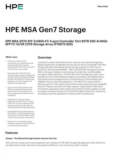 HPE MSA 2070 SFF 23TB (12x1.92TB R0Q47A,  2x16G FC4pController,  4x16Gb SFP-SFP-FCXCVR C8R24B) Smart Choice3