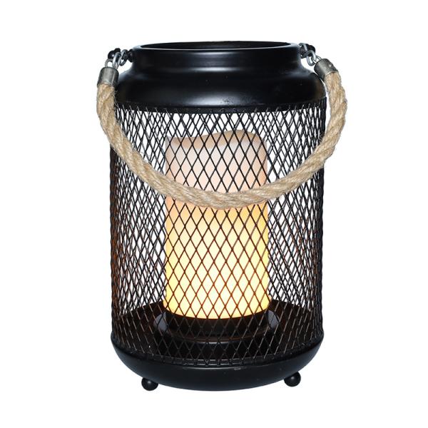Solight kovová lucerna s LED svíčkou,  teplá bílá,  3xAA,  černá,  20cm