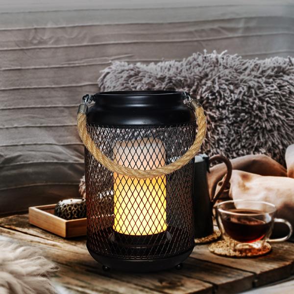 Solight kovová lucerna s LED svíčkou,  teplá bílá,  3xAA,  černá,  20cm3