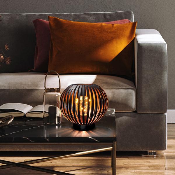 Solight kovová kulatá lucerna se žárovkou s micro LED,  teplá bílá,  měděná,  3xAA,  19cm2