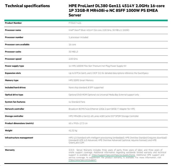 HPE PL DL380g11 4516Y+ (2.2G/ 24C) 2x32G (p64706) MR408i-o/ 4G 2x480G 2x1000W 2x10G-T Smart Choice5