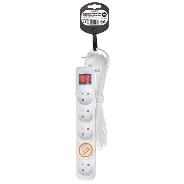 Solight prodlužovací přívod,  5 zásuvek,  bílý,  vypínač,  3m3