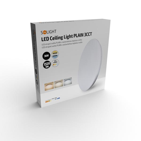 Solight LED stropní světlo Plain, 3CCT, 36W, 2520lm, 3000K, 4000K, 6000K, kulaté, 45cm4