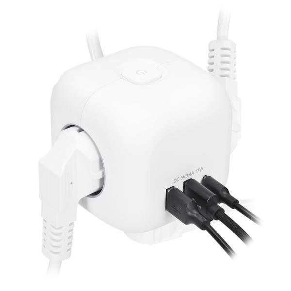 Solight 3z + USB A+C prodlužovací přívod - kostka,  kabel 2m,  3 x 1mm2,  bílý,  vypínač5
