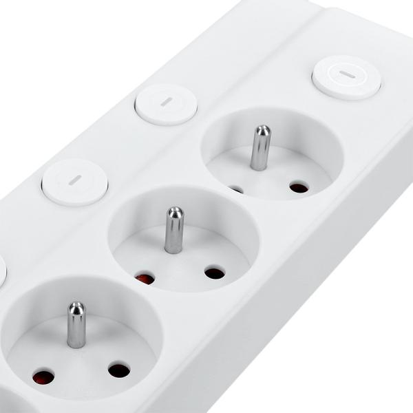Solight 6z prodlužovací přívod,  3m,  3 x 1mm2,  bílý,  6+1 vypínač4