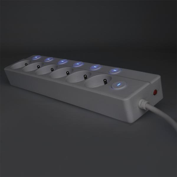 Solight 6z prodlužovací přívod,  3m,  3 x 1mm2,  bílý,  6+1 vypínač1