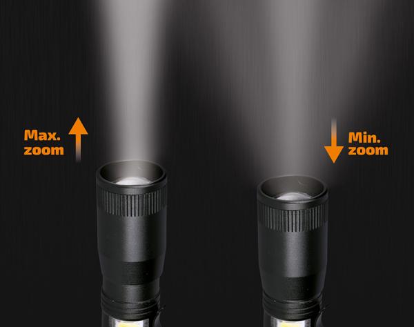 Solight LED kovová svítilna,  150 +60lm,  3W + COB,  AA,  černá3