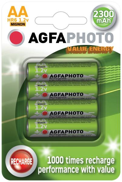 AgfaPhoto nabíjecí NiMH baterie AA,  2300mAh,  blistr 4ks
