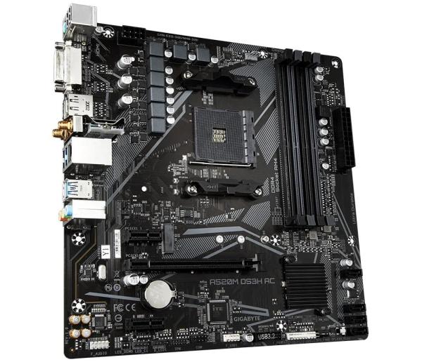 GIGABYTE MB Sc AM4 A520M DS3H AC,  AMD A520,  4xDDR4,  1xDP,  1xHDMI,  1xDVI-D,  WiFi,  mATX1