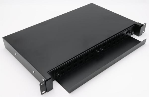 Rozvaděč,  19",  optický,  1U,  24× SC simlex nebo 24× LC duplex,  výsuvný,  černý3