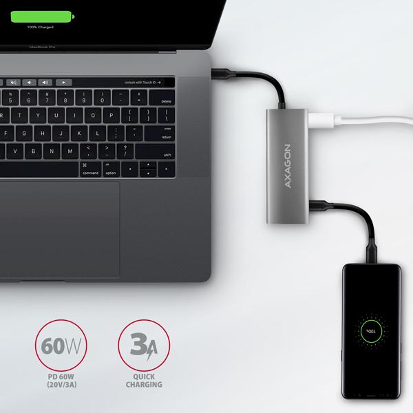 AXAGON HMC-5G21, USB 10Gbps hub, porty 2x USB-A, 2x USB-C, HDMI 4k/30, PD 60W, kábel USB-C 13cm4