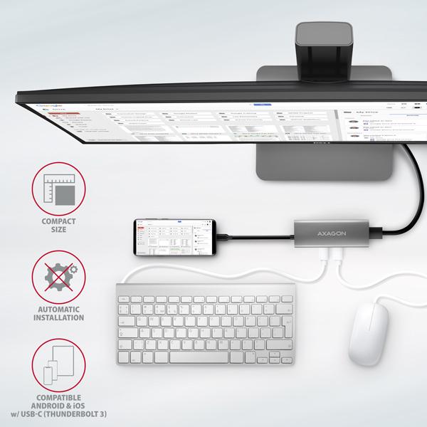 AXAGON HMC-5G21, USB 10Gbps hub, porty 2x USB-A, 2x USB-C, HDMI 4k/30, PD 60W, kábel USB-C 13cm6