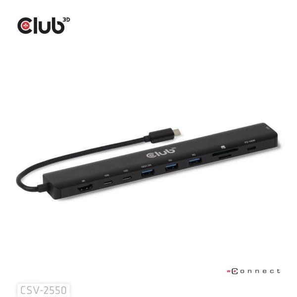 Club3D Dokovací stanice USB-C 10v1,  1xHDMI,  3xUSB-C,  3xUSB,  1xRJ45,  černá3